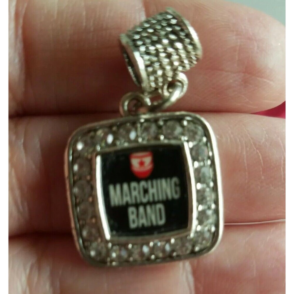 Marching Band Red Star Silver Tone Rhinestones square pendant - Picture 4 of 4
